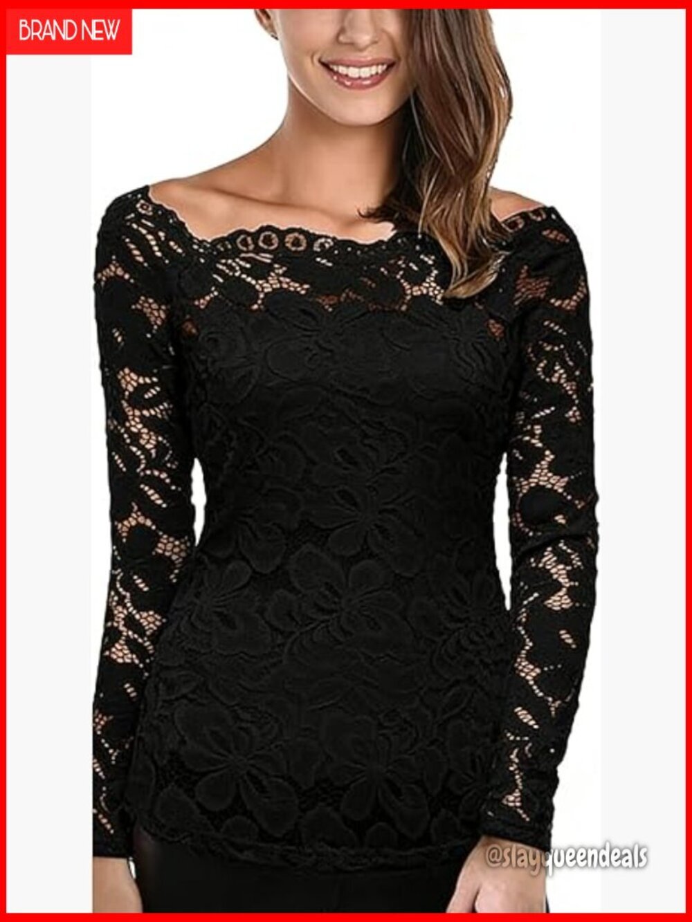 Lace Off-Shoulder 7/8 Sleeve Blouse with Lining for Party Wedding